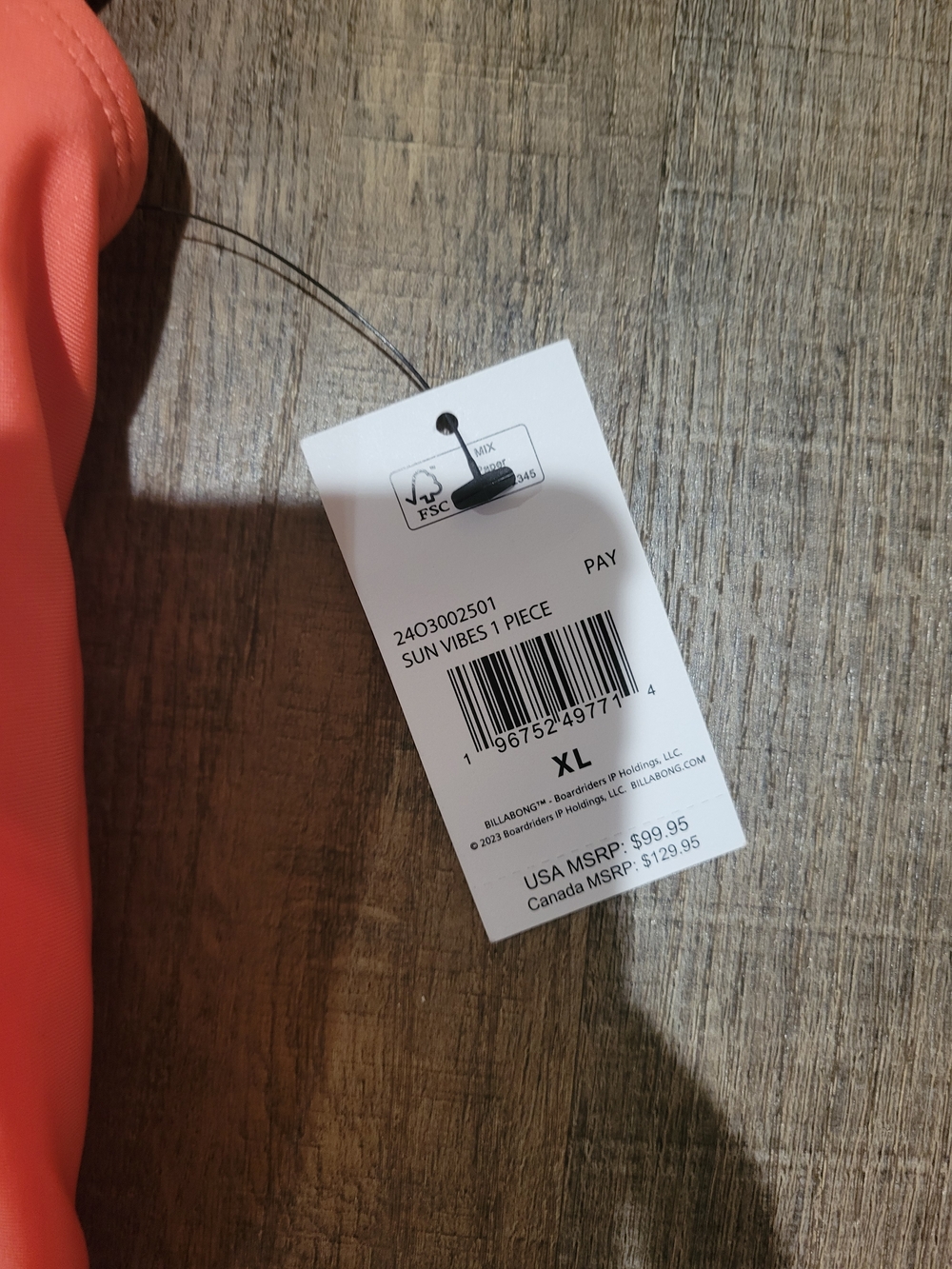 Billabong Coral One-Piece Swimsuit with White Logo - Picture 8 of 10